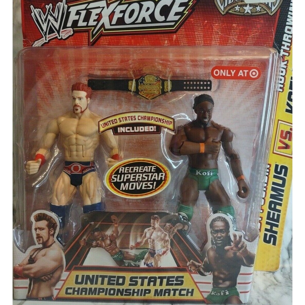 WWE Wrestling Flexforce Champions Action Figures Sheamus Kofi Kingston + Belt
